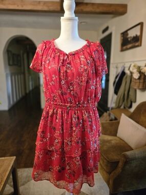 LC Lauren Conrad Red Floral Midi Dress